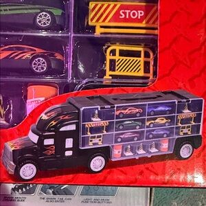 Transport Car Carrier Truck with Mini Cars - Black and Red